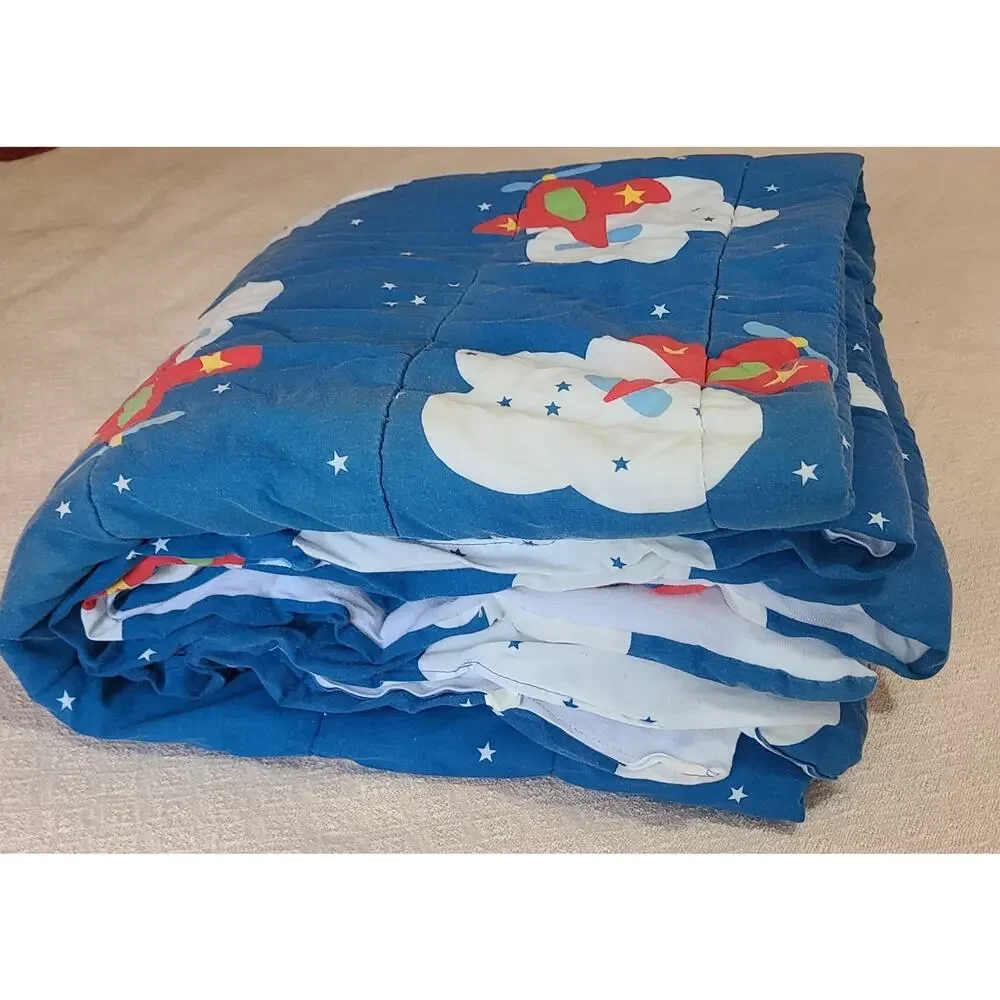 Vtg 80s 90s Comforter Twin Airplanes Clouds Primary Colors 74